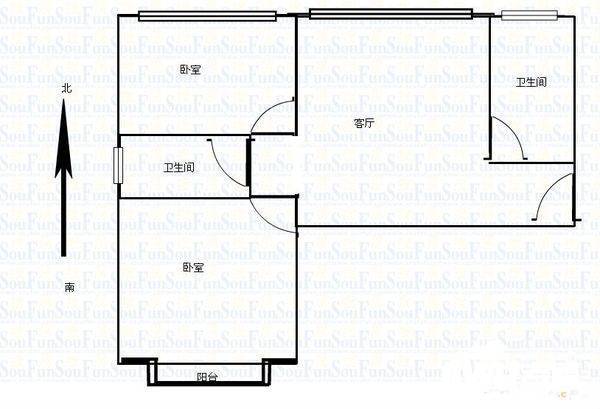 金泽家园2室1厅1卫59㎡户型图