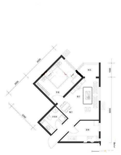 世纪城垂虹园1室1厅1卫60㎡户型图