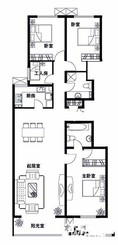 世纪城春荫园3室2厅2卫137㎡户型图