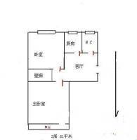 倒座庙2室1厅1卫60㎡户型图