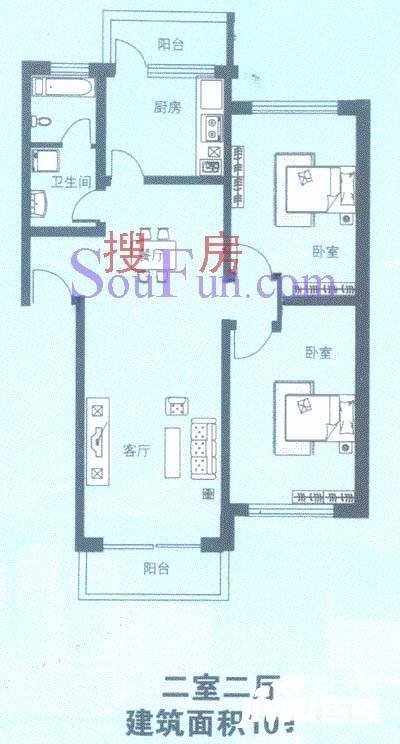 扬州水乡别墅2室2厅1卫105.8㎡户型图