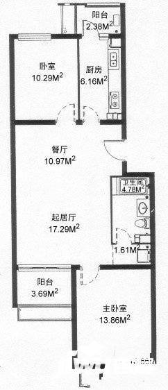 北京人家2室2厅1卫98㎡户型图