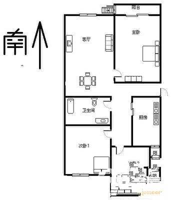 龙禧苑3室2厅1卫105㎡户型图