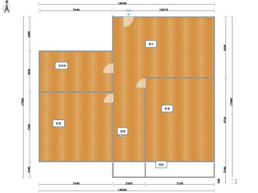 东关二条小区2室1厅1卫66㎡户型图