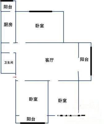 龙华园小区3室1厅1卫98㎡户型图