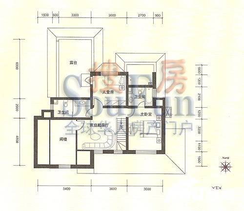 渡外云居2室1厅2卫71.1㎡户型图