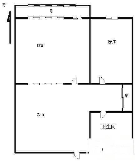 玉带河西街1室1厅1卫58㎡户型图