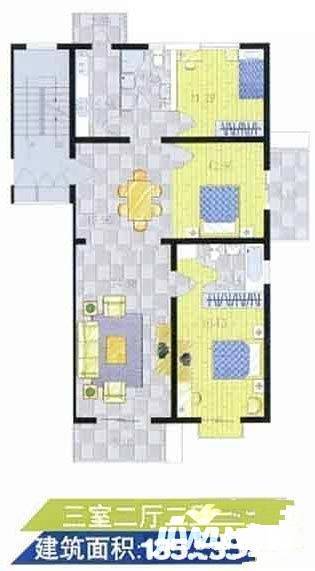 西果园3室2厅1卫15㎡户型图