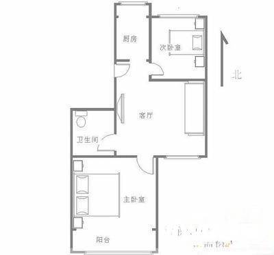 新仓路2室1厅1卫66㎡户型图