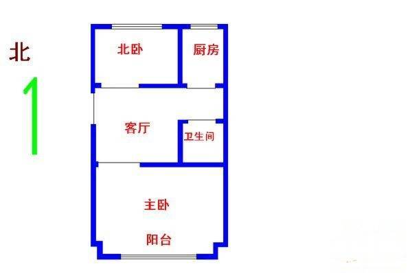 新仓路2室1厅1卫66㎡户型图