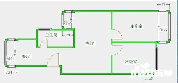 兴房苑2室1厅1卫98㎡户型图