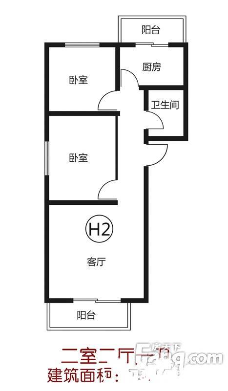 田家园新村2室2厅1卫78.3㎡户型图