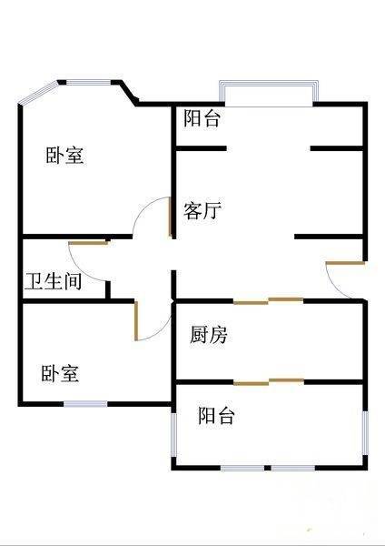 碧桂园小区二区2室1厅1卫95㎡户型图