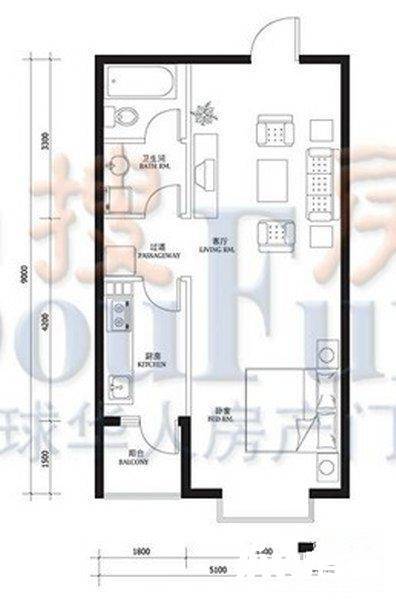 碧桂园小区二区1室1厅1卫60㎡户型图