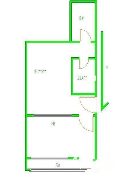 聪慧小区1室1厅1卫47㎡户型图