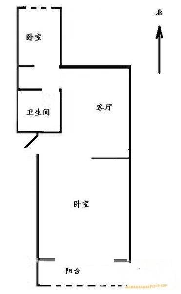 聪慧小区1室1厅1卫47㎡户型图