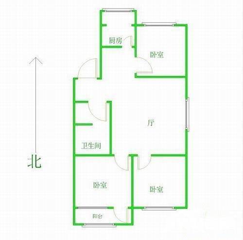 房山月华新村3室1厅1卫100㎡户型图