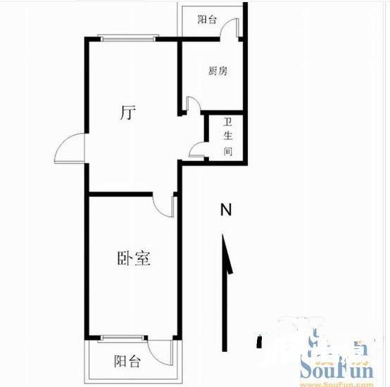 明源路小区1室1厅1卫55㎡户型图