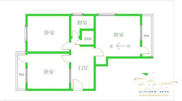 明源路小区3室1厅1卫68㎡户型图