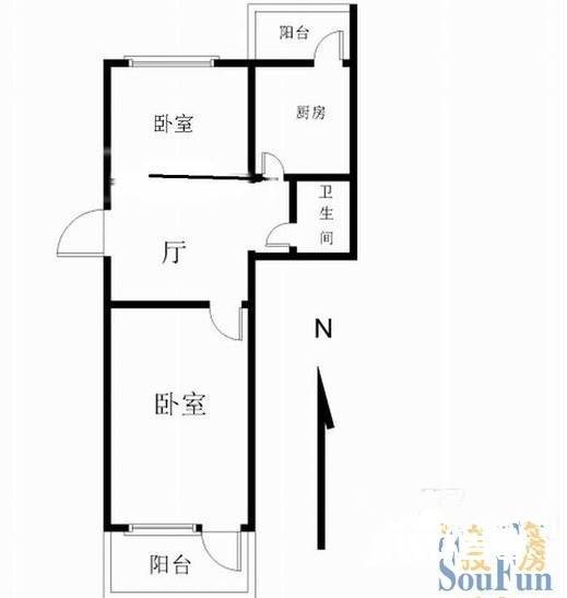 明源路小区2室1厅1卫56㎡户型图