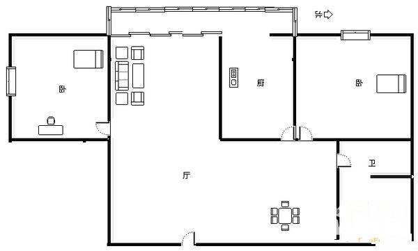 葡东住宅小区3室1厅1卫92㎡户型图