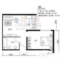 庚坊国际好来屋1室1厅1卫52.4㎡户型图