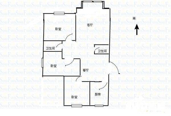 康馨家园二期3室2厅2卫97㎡户型图