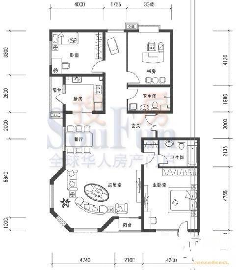 世纪东方城3室2厅2卫166.3㎡户型图