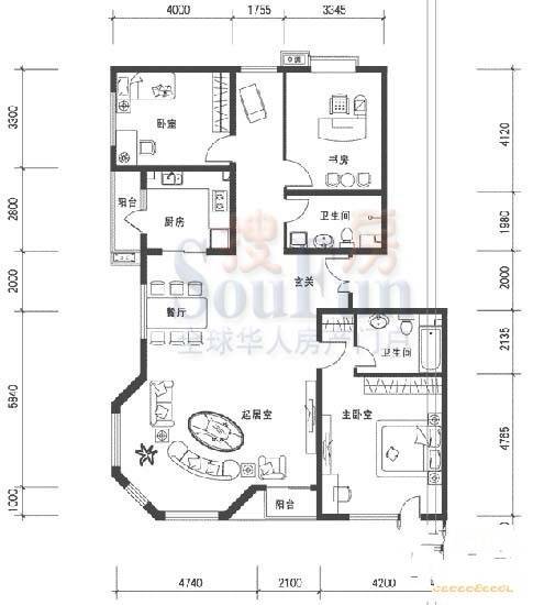 世纪东方城3室2厅2卫166.3㎡户型图