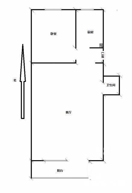 安华里1室1厅1卫48㎡户型图