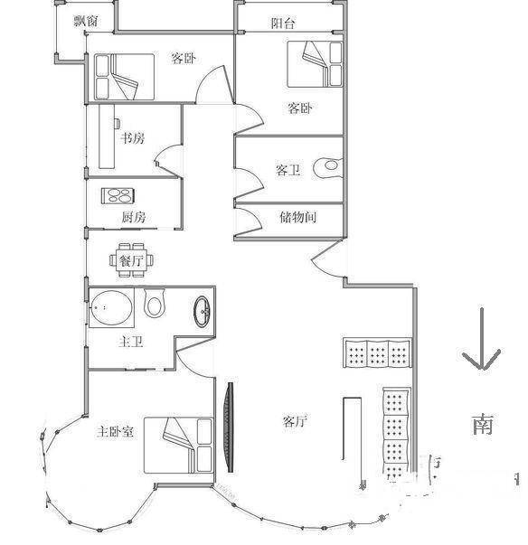 山水文园二期3室1厅2卫221㎡户型图