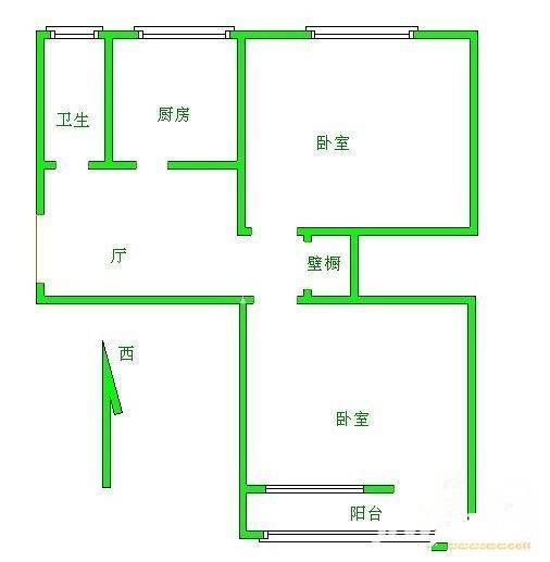 扣钟北里东区2室1厅1卫70㎡户型图