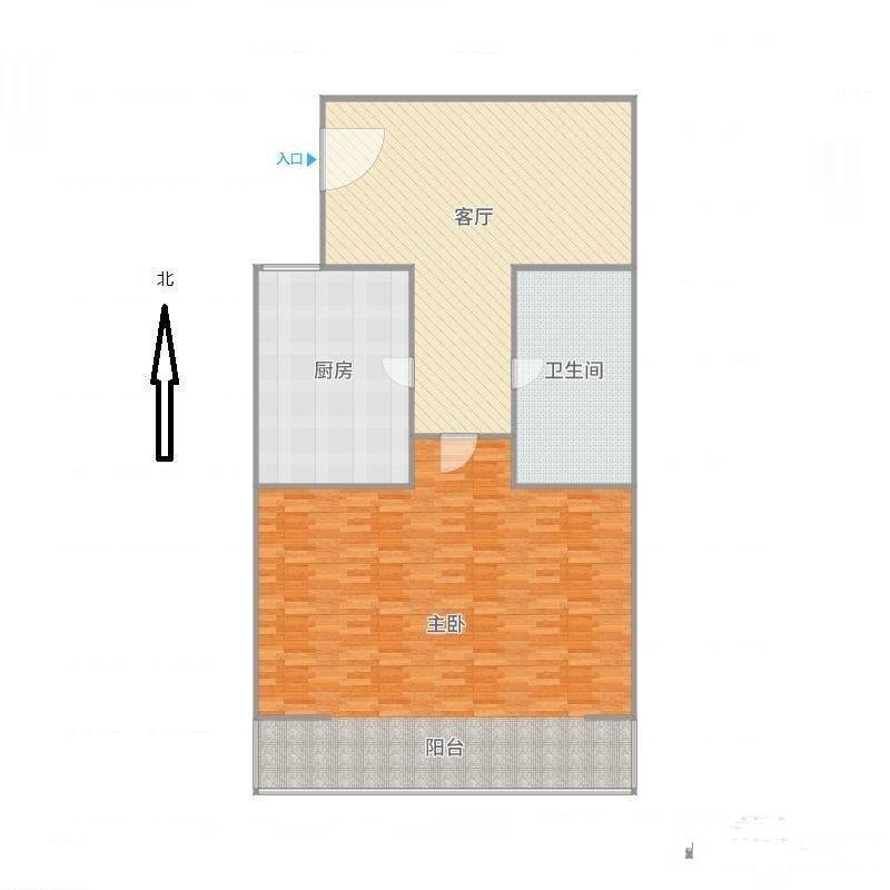 北营房西里1室1厅1卫46㎡户型图