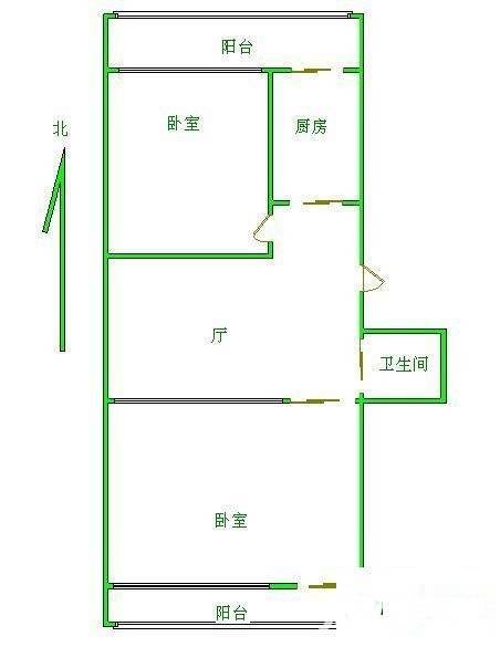 富国里2室1厅1卫58㎡户型图