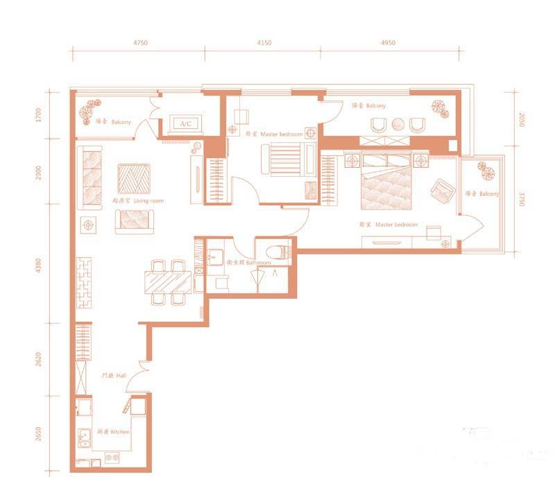 建邦·礼仕阁2室2厅2卫150㎡户型图