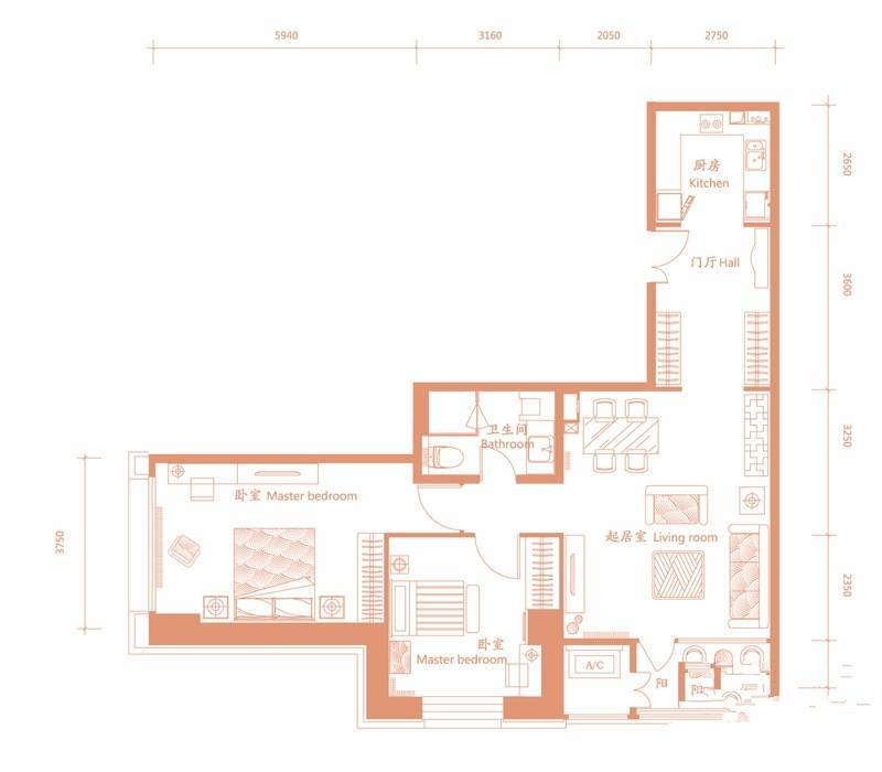 建邦·礼仕阁2室2厅2卫135㎡户型图