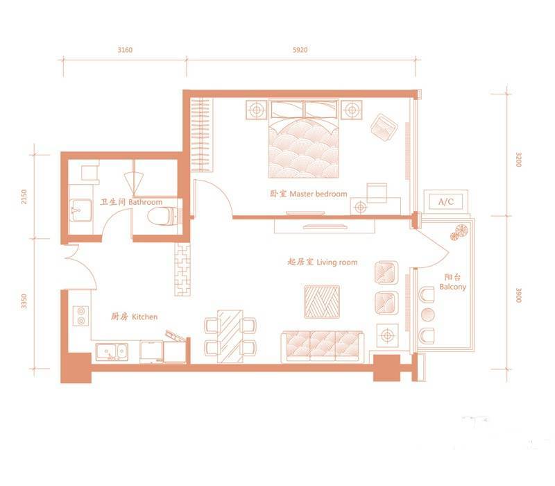 建邦·礼仕阁1室1厅1卫85㎡户型图