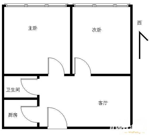 胡家园小区2室1厅1卫60㎡户型图