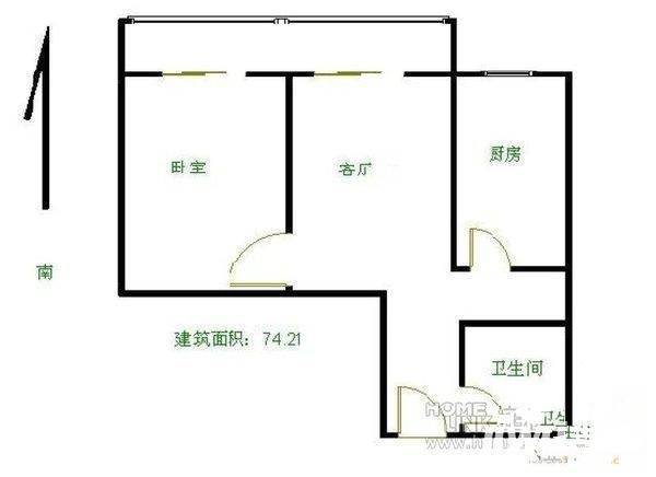 凯景铭座1室1厅1卫74㎡户型图