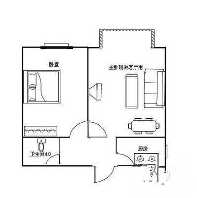 贡院头条1室1厅1卫43㎡户型图