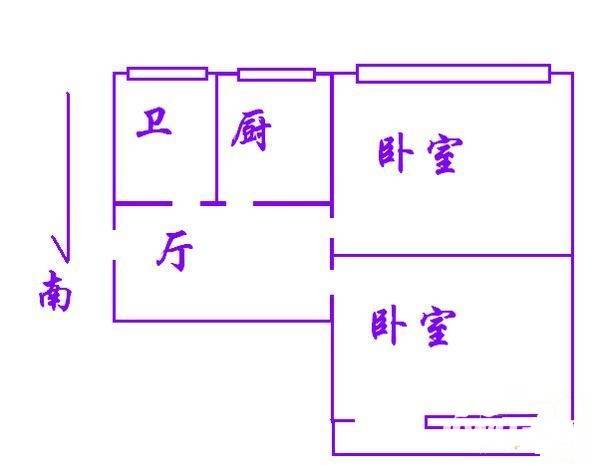 青年沟23号院2室1厅1卫49㎡户型图