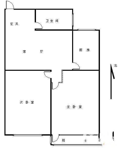 青年沟23号院2室1厅1卫49㎡户型图