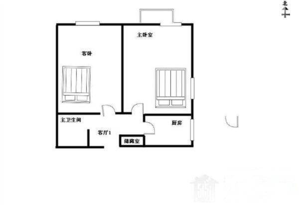 玉兰园2室1厅1卫51㎡户型图