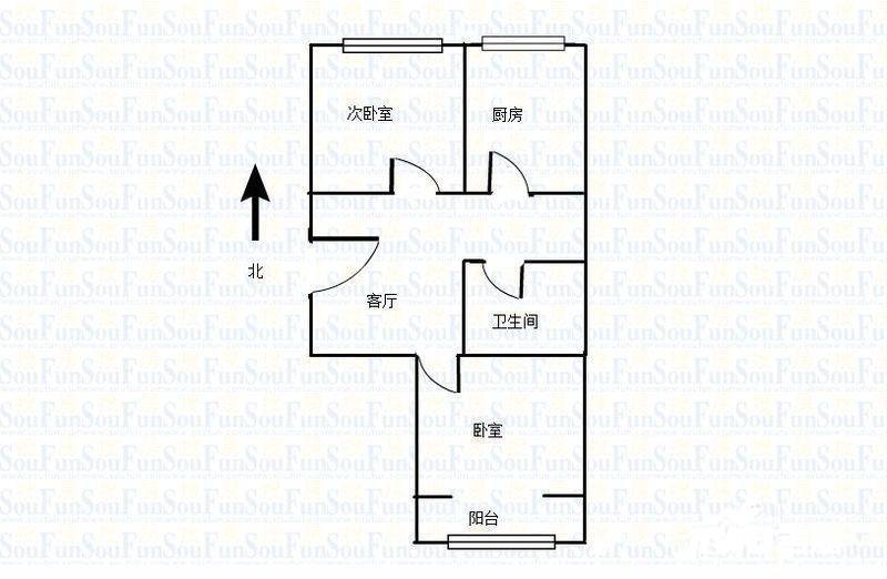 石榴园南里2室1厅1卫60㎡户型图