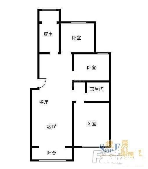 唐家岭3室1厅1卫105㎡户型图