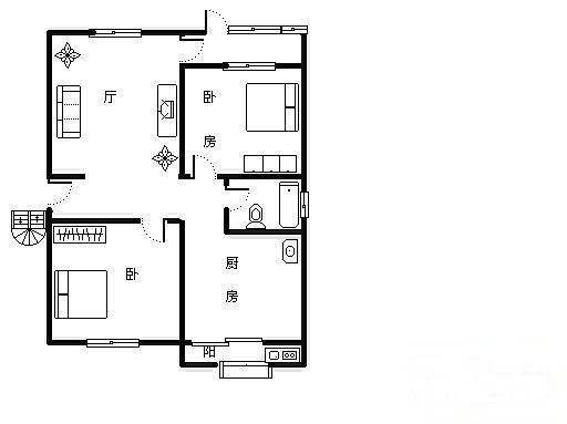 王府温馨公寓2室1厅1卫88㎡户型图