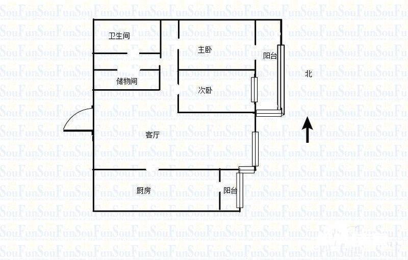 高苑花样年华2室1厅1卫104㎡户型图