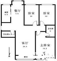 北小园小区3室2厅2卫110㎡户型图