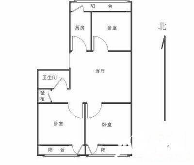 西单横二条小区3室1厅1卫100㎡户型图