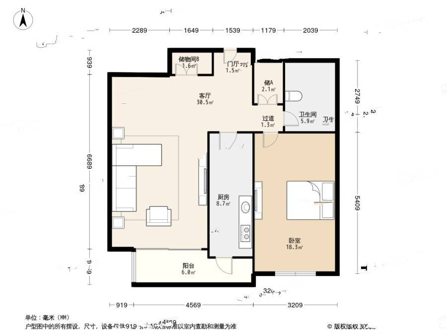 拂林园1室1厅1卫104.9㎡户型图